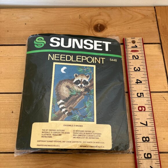 Raccoon by Moonlight Needlepoint Embroidery Kit Sunset Designs 5448 Vintage 1981 - Picture 2 of 3